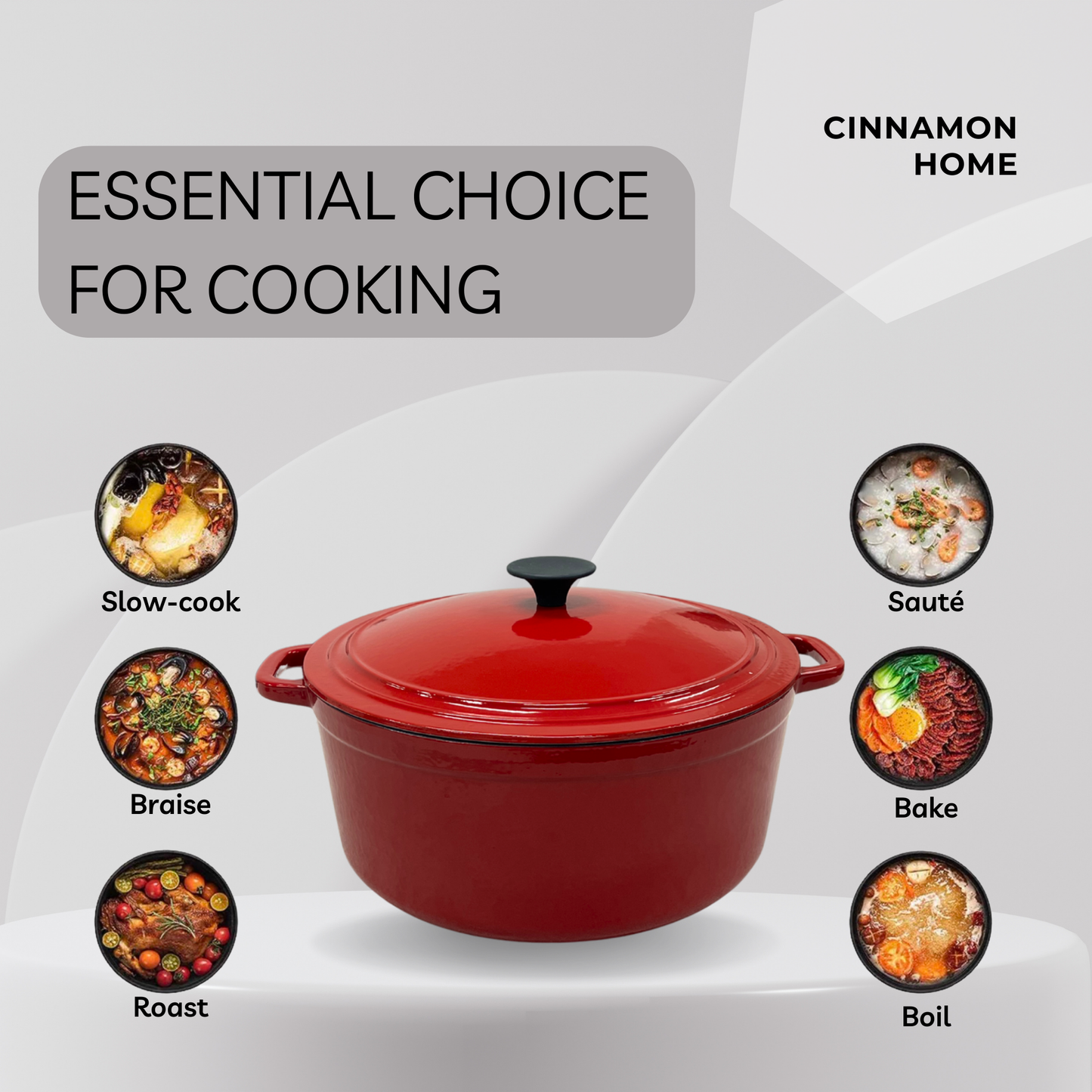 7 Quart Enameled Cast Iron Round Dutch Oven with Lid, Red