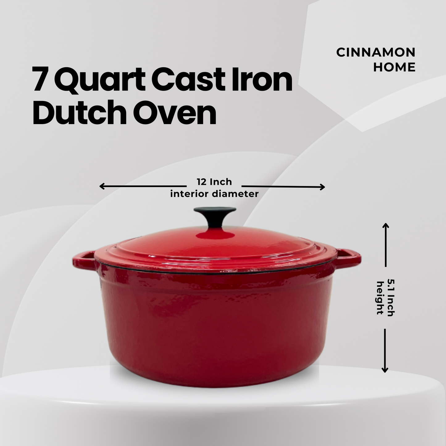 7 Quart Enameled Cast Iron Round Dutch Oven with Lid, Red