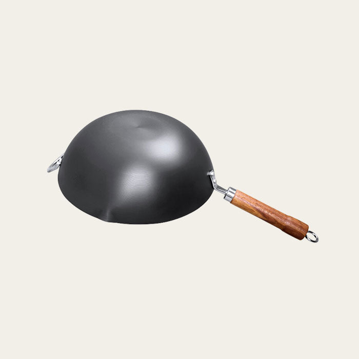 12.6 Inch Carbon Steel Round Bottom Wok With Glass Lid, 12.6”(32cm)