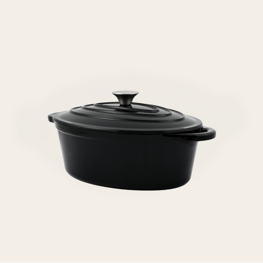11.5” Enameled Cast Iron Oval Dutch Oven, Matte Black