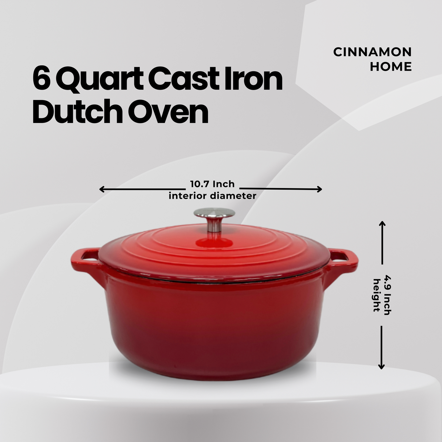 Cinnamon Home 6 Quart Enameled Cast Iron Round Dutch Oven with Lid, Red