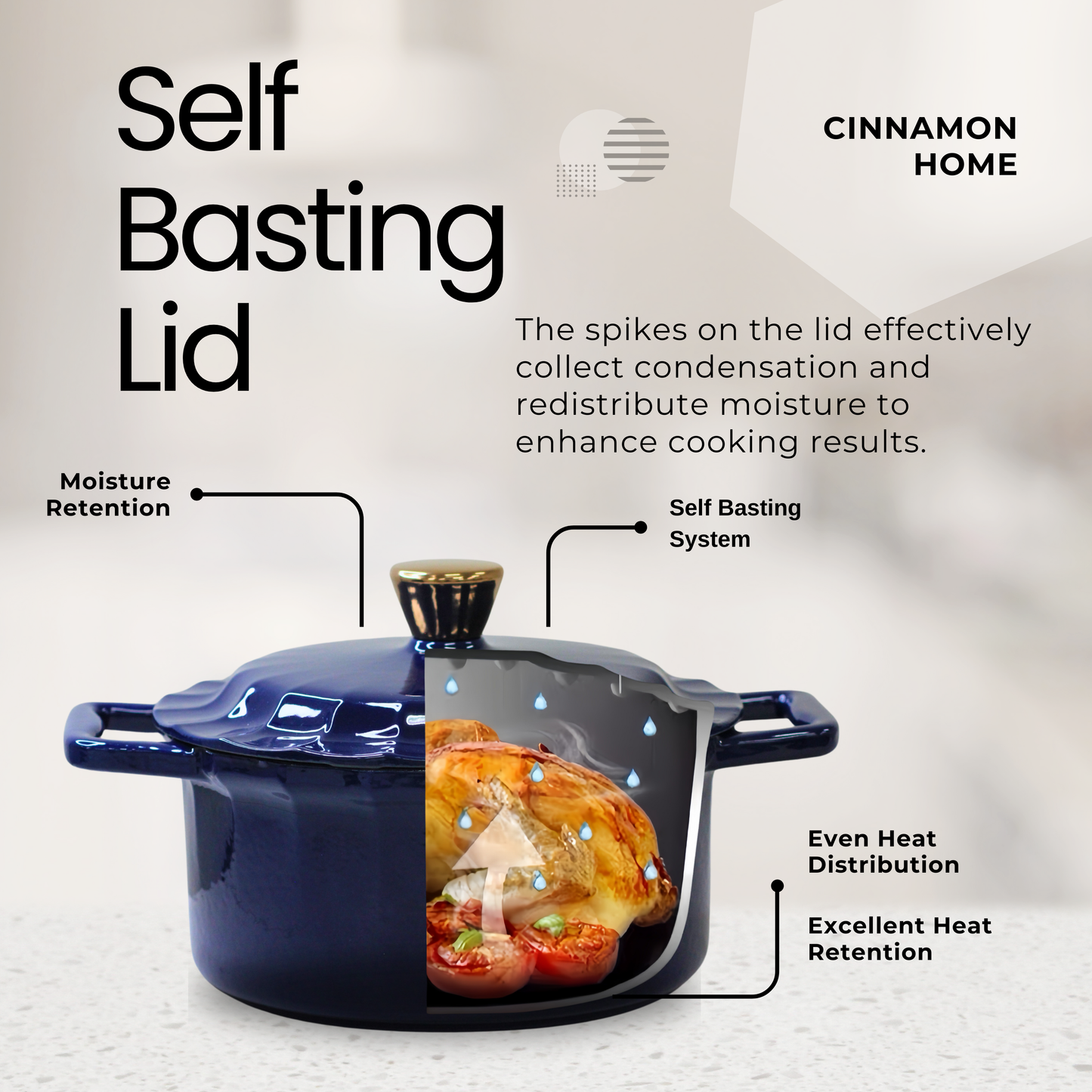 4 Quart Enameled Cast Iron Round Dutch Oven with Lid, Peacock Blue