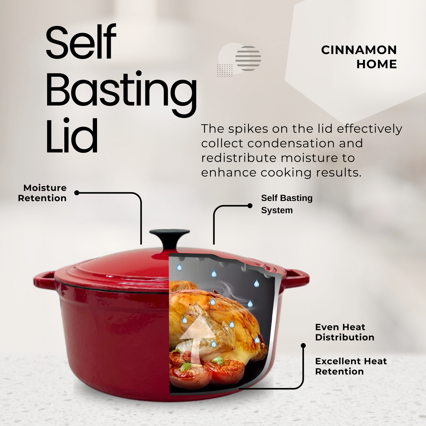 7 Quart Enameled Cast Iron Round Dutch Oven with Lid, Red