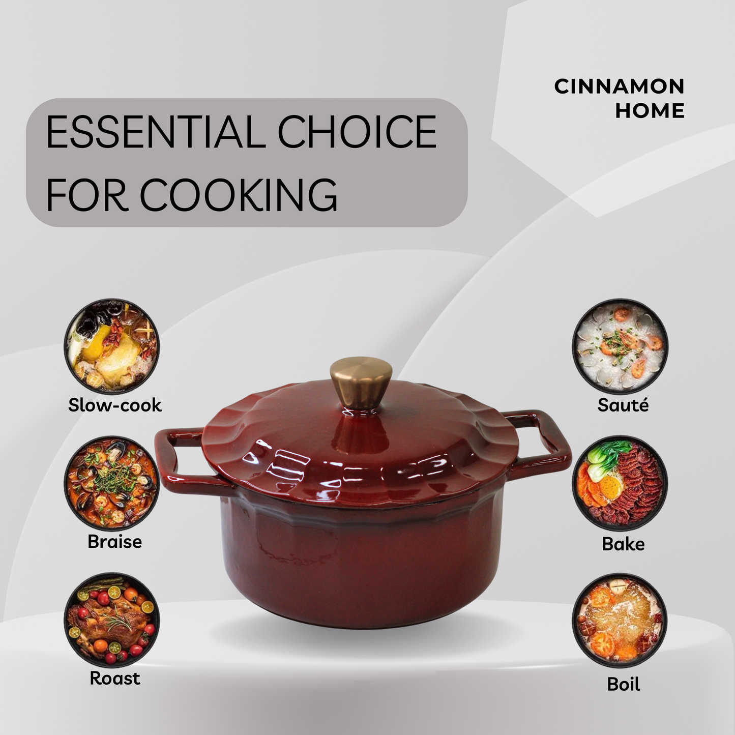 4 Quart Enameled Cast Iron Round Dutch Oven with Lid, Burgundy
