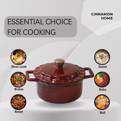 4 Quart Enameled Cast Iron Round Dutch Oven with Lid, Burgundy
