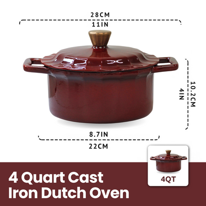 4 Quart Enameled Cast Iron Round Dutch Oven with Lid, Burgundy