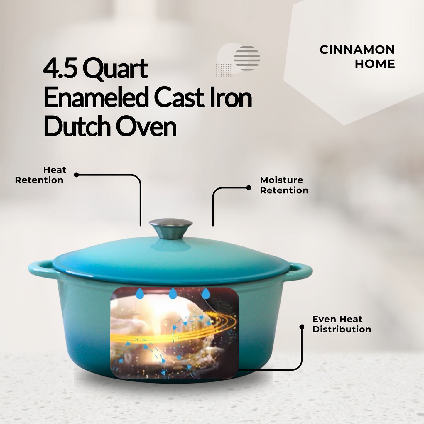 4.5 Quart Enameled Cast Iron Round Dutch Oven, Green