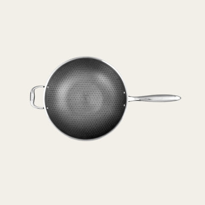 12 Inch Honeycomb Stainless Steel Stir-Fry Wok With Glass Lid, 12.6”(32cm)