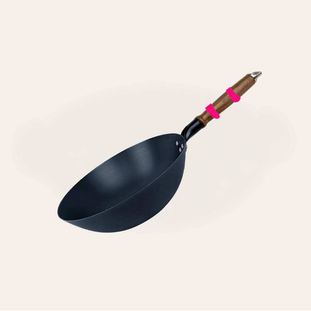 12-Inch Pure Iron Flat Bottom Wok With Glass Lid, 12”(30cm)