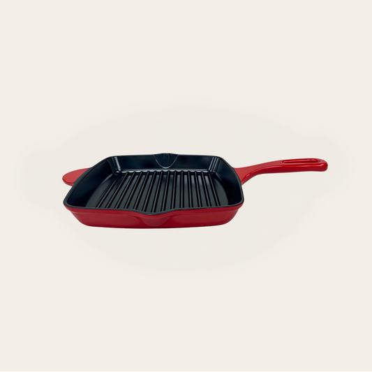 Cinnamon Home 10 Inch Enameled Cast Iron Square Grill Pan, Red