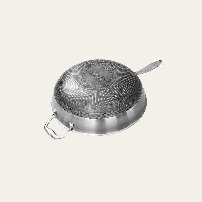 12 Inch Honeycomb Stainless Steel Stir-Fry Wok With Glass Lid, 12.6”(32cm)