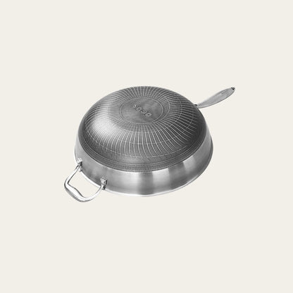 12 Inch Honeycomb Stainless Steel Stir-Fry Wok With Glass Lid, 12.6”(32cm)