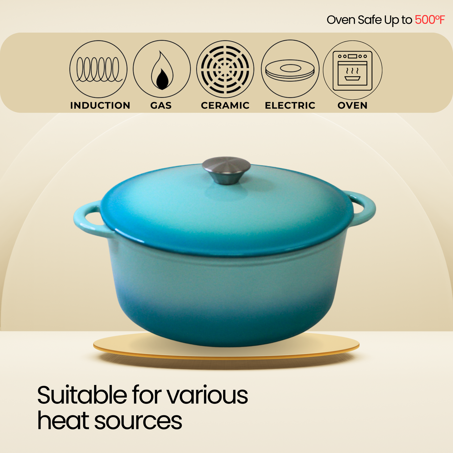 4.5 Quart Enameled Cast Iron Round Dutch Oven, Green