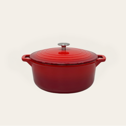 Cinnamon Home 6 Quart  Enameled Cast Iron Round Dutch Oven with Lid, Red