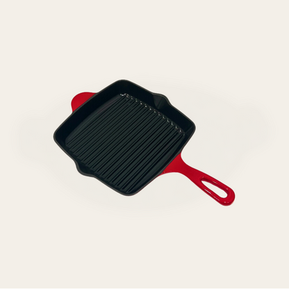 Cinnamon Home 10 Inch Enameled Cast Iron Square Grill Pan, Red