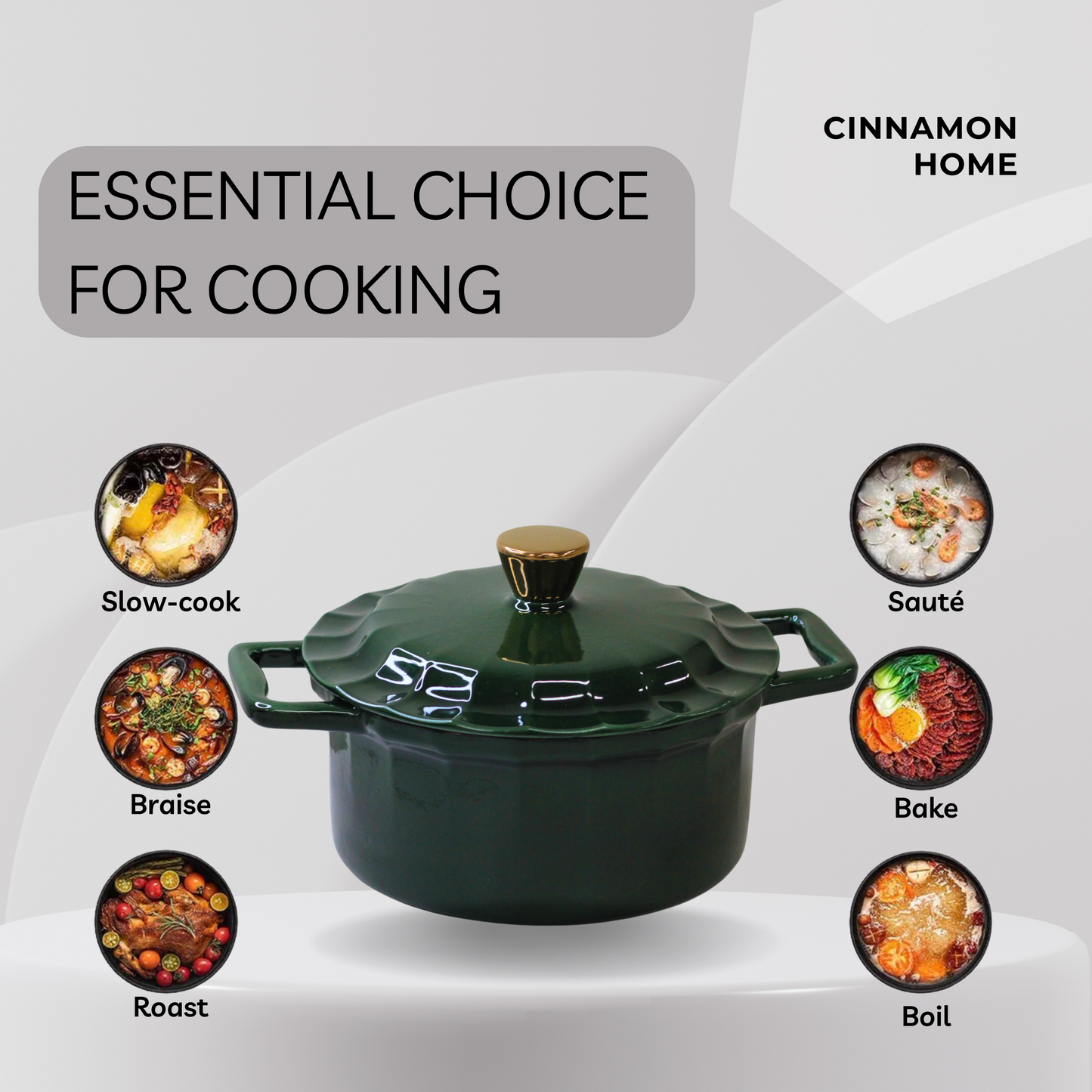 4 Quart Enameled Cast Iron Round Dutch Oven with Lid, Emerald