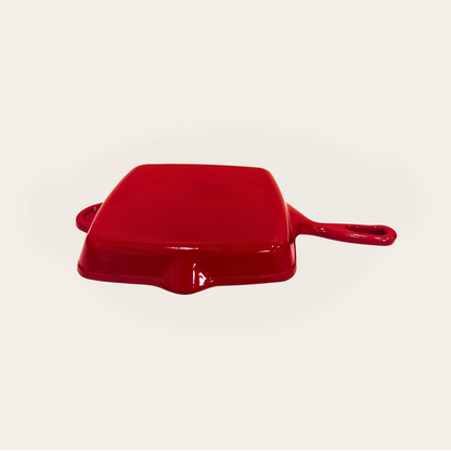Cinnamon Home 10 Inch Enameled Cast Iron Square Grill Pan, Red