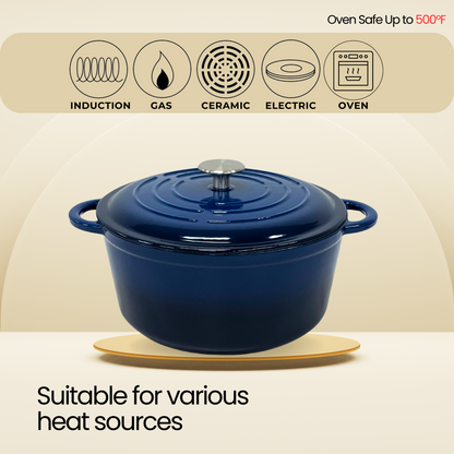 Cinnamon Home 5 Quart  Enameled Cast Iron Round Dutch Oven with Lid, Navy