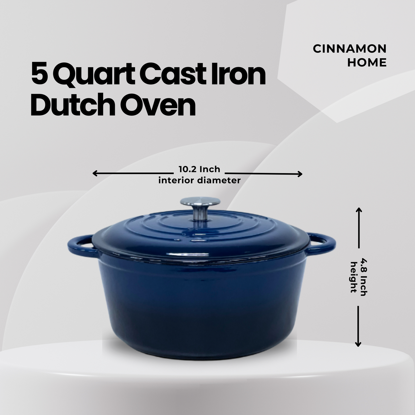 Cinnamon Home 5 Quart  Enameled Cast Iron Round Dutch Oven with Lid, Navy